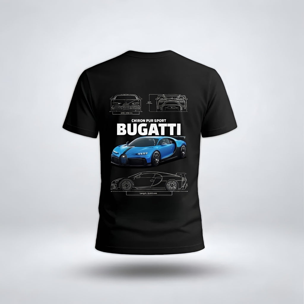Bugatti Chiron Pur Sport Blueprint Graphic T-Shirt