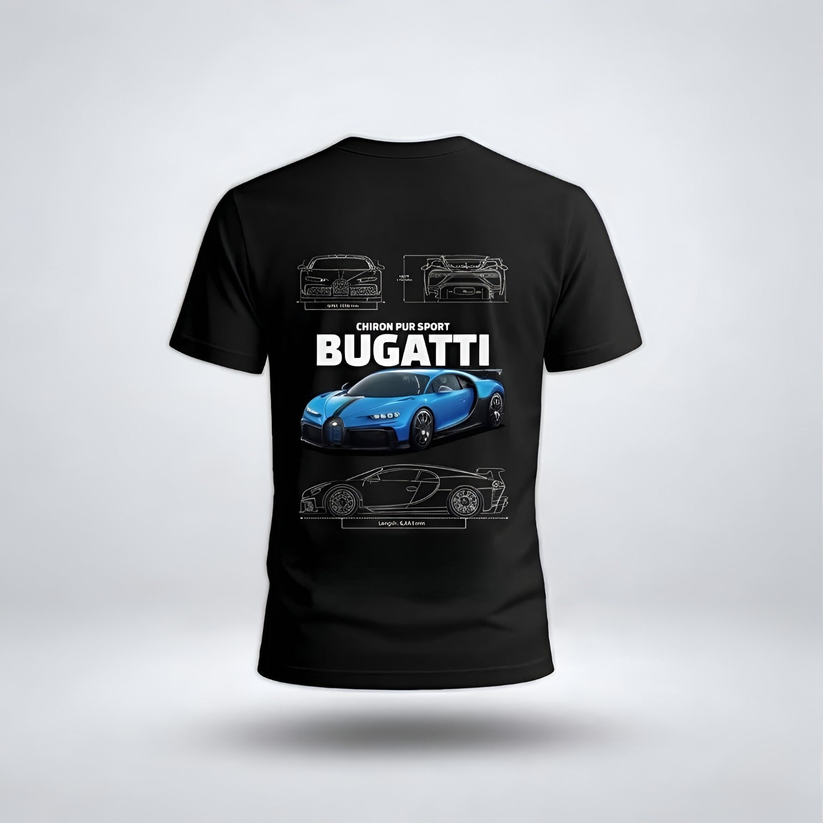 Bugatti Chiron Pur Sport Blueprint Graphic T-Shirt