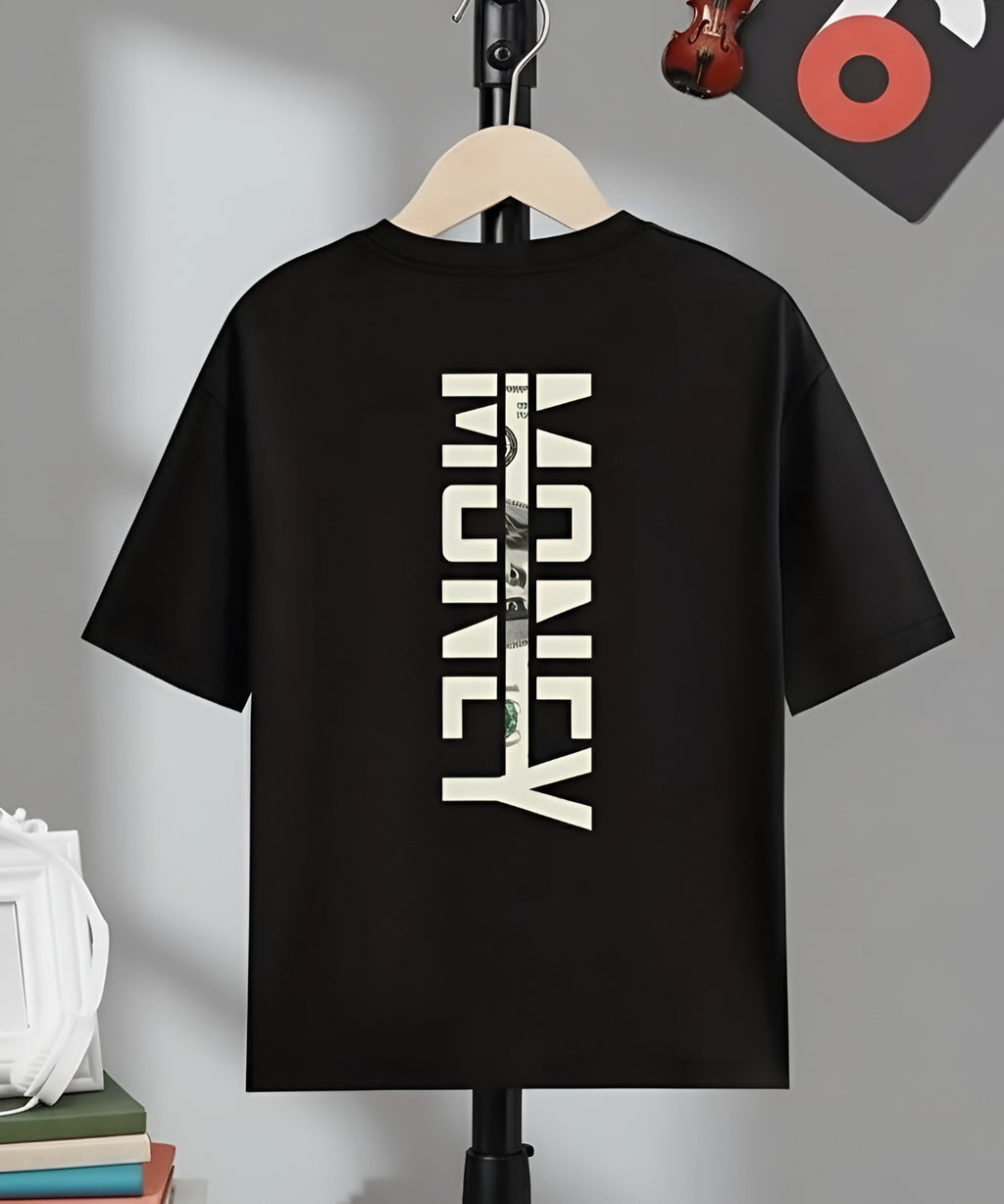 Money Stripe Vertical Graphic Black T-Shirt