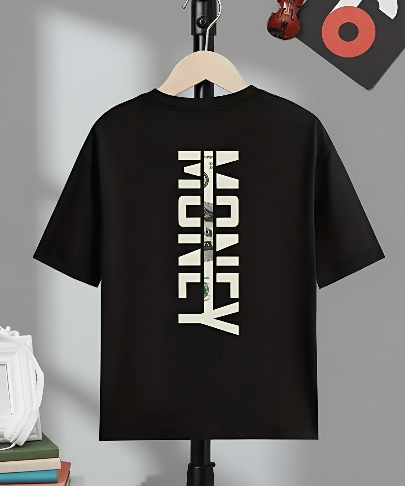 Money Stripe Vertical Graphic Black T-Shirt